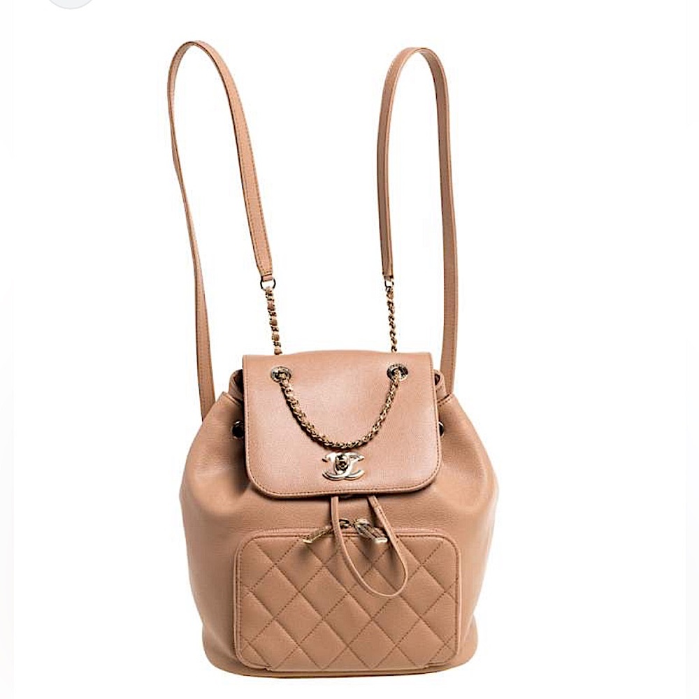 NWOT Chanel Beige Quilted Caviar Leather Affinity backpack with dustbag - Picture 2 of 10